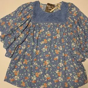 Matilda Jane Periwinkle Floral Flutter Sleeve Top Size Small NWT